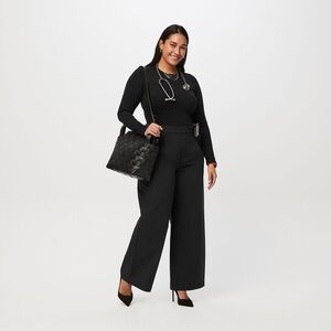 Black FIGSPRO™ High Waisted Wide Leg - Petite Trouser- Medium Petite